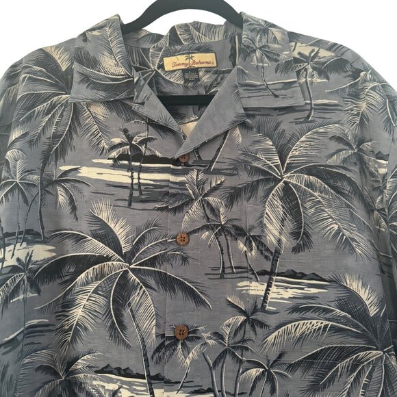 Tommy Bahama Men's Blue Palm Tree 100% Silk Button Down SS Shirt, Size L - Picture 3 of 6